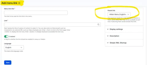 Create menu link form